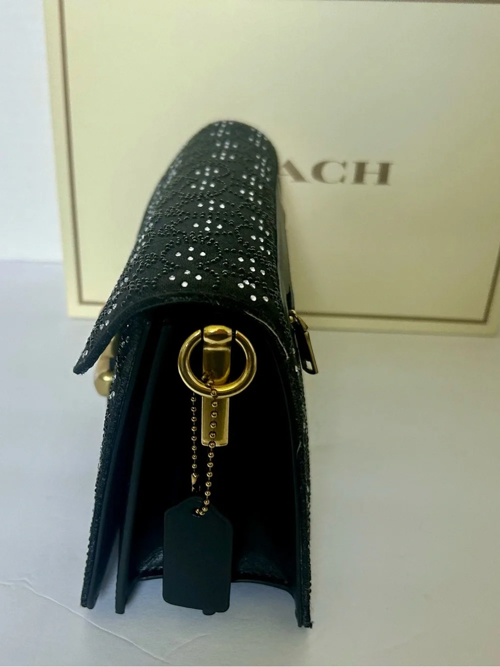 Coach Black Sequin Clutch with Gold C Hardware